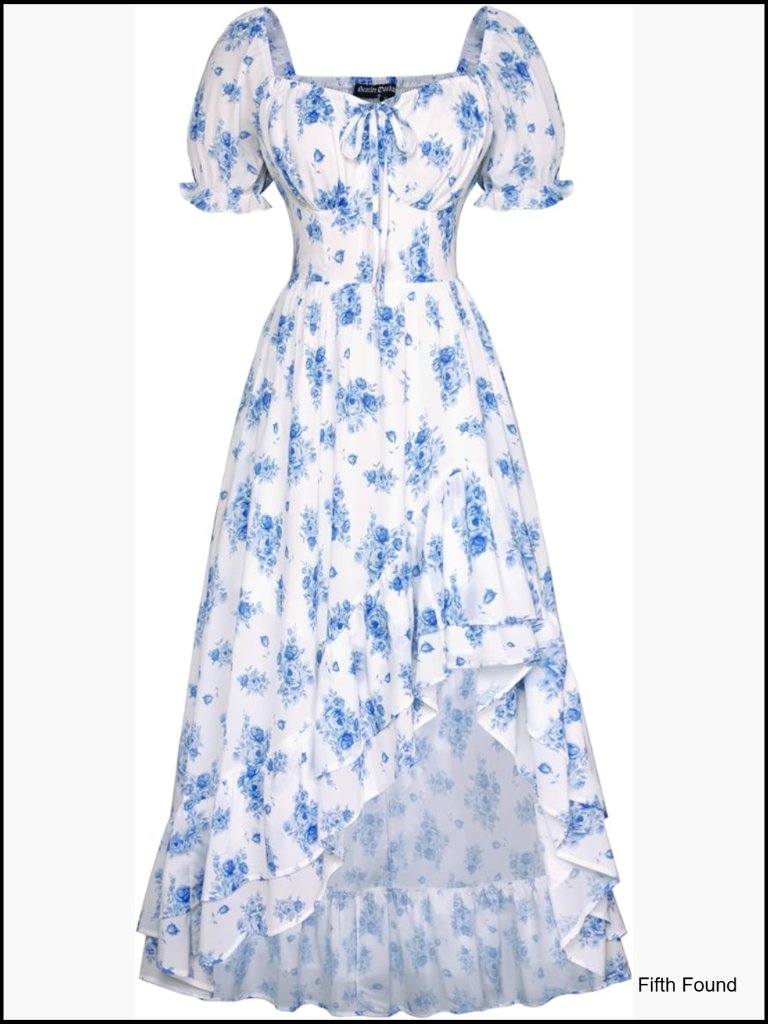Chiffon Corset Sundress With Puff Sleeves, Flowy Maxi Dress For Wedding Guest